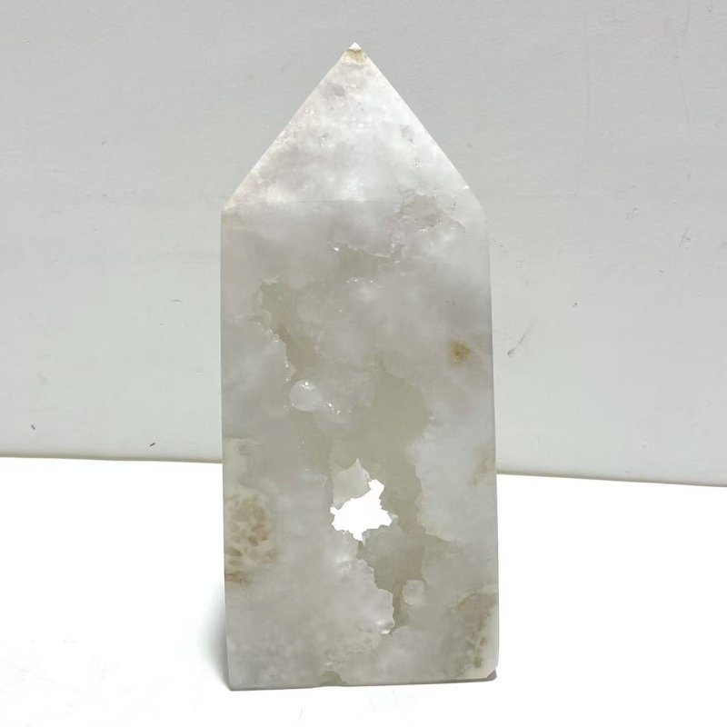 2 Pieces Large Geode Druzy White Moss Agate Four - sided Points - Wholesale Crystals