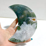 2 Pieces Large Moss Agate Moon With Stand 3 - Wholesale Crystals