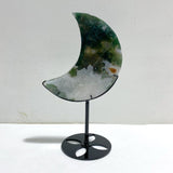 2 Pieces Large Moss Agate Moon With Stand 3 - Wholesale Crystals