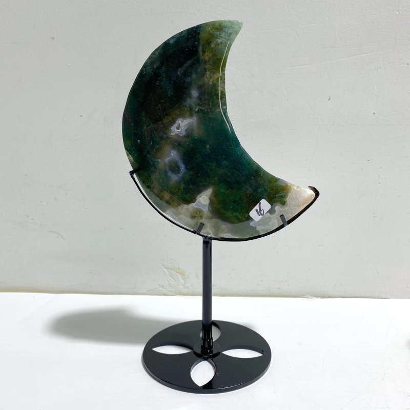 2 Pieces Large Moss Agate Moon With Stand 3 - Wholesale Crystals