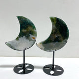 2 Pieces Large Moss Agate Moon With Stand 3 - Wholesale Crystals