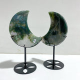 2 Pieces Large Moss Agate Moon With Stand 3 - Wholesale Crystals