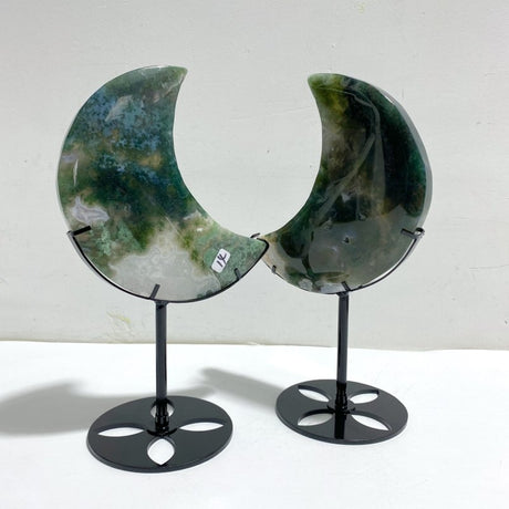 2 Pieces Large Moss Agate Moon With Stand 3 - Wholesale Crystals