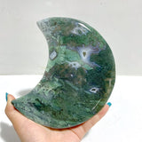 2 Pieces Large Moss Agate Moon With Stand 4 - Wholesale Crystals