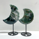 2 Pieces Large Moss Agate Moon With Stand 4 - Wholesale Crystals