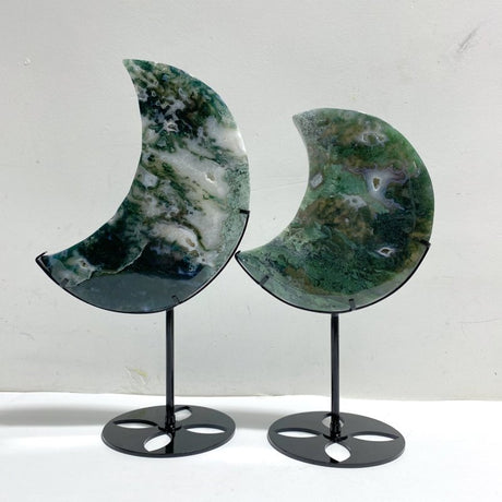 2 Pieces Large Moss Agate Moon With Stand 4 - Wholesale Crystals