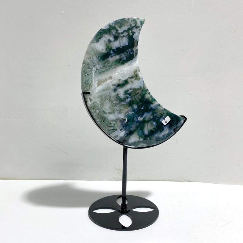 2 Pieces Large Moss Agate Moon With Stand 4 - Wholesale Crystals