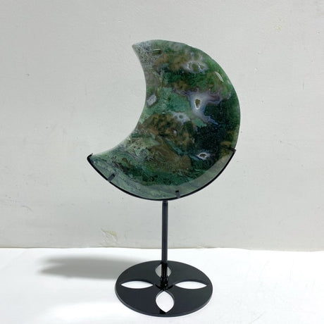 2 Pieces Large Moss Agate Moon With Stand 4 - Wholesale Crystals