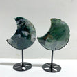 2 Pieces Large Moss Agate Moon With Stand 5 - Wholesale Crystals