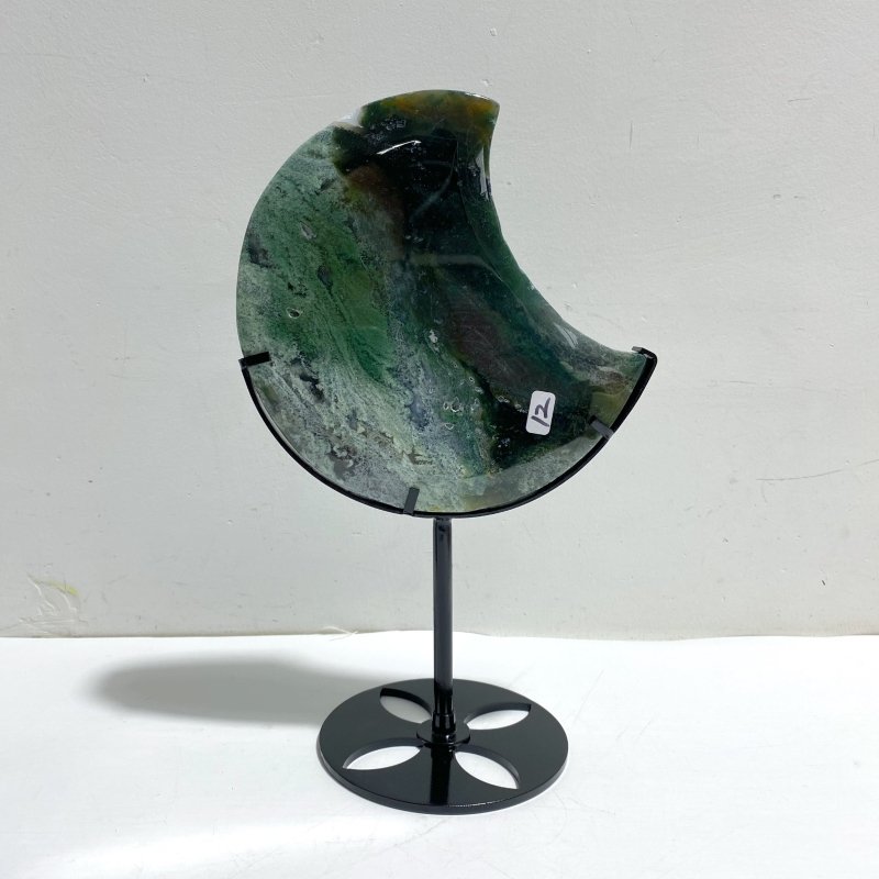 2 Pieces Large Moss Agate Moon With Stand 5 - Wholesale Crystals