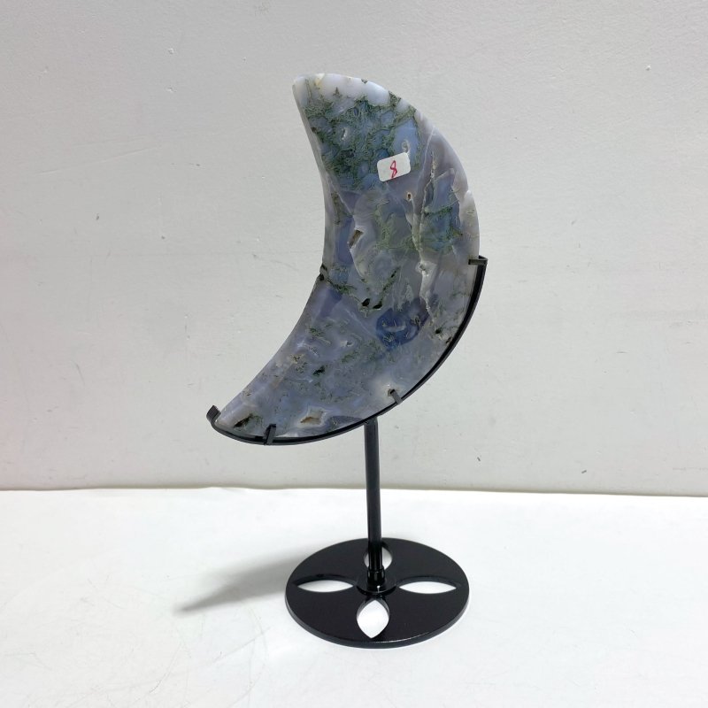 2 Pieces Large Moss Agate Moon With Stand Home Decor - Wholesale Crystals