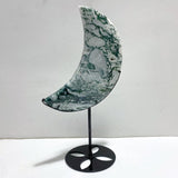 2 Pieces Large Moss Agate Moon With Stand Home Decor - Wholesale Crystals