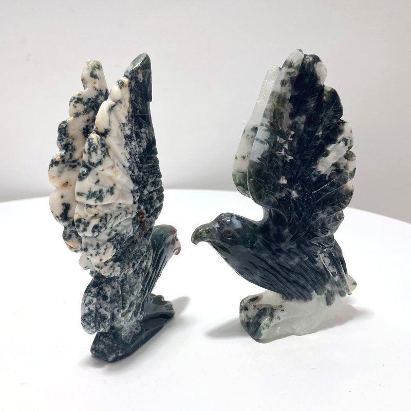 2 Pieces Moss Agate Eagle Carving - Wholesale Crystals