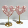 2 Pieces Pink Opal Heart Carving With Stand - Wholesale Crystals