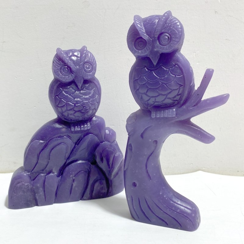 2 Pieces Purple Jade Owl Carving -Wholesale Crystals