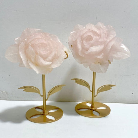 2 Pieces Rose Quartz Flower Carving With Stand -Wholesale Crystals