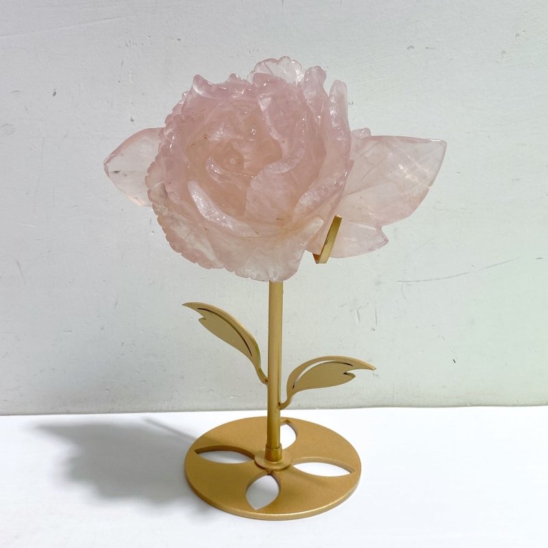 2 Pieces Rose Quartz Flower Carving With Stand -Wholesale Crystals