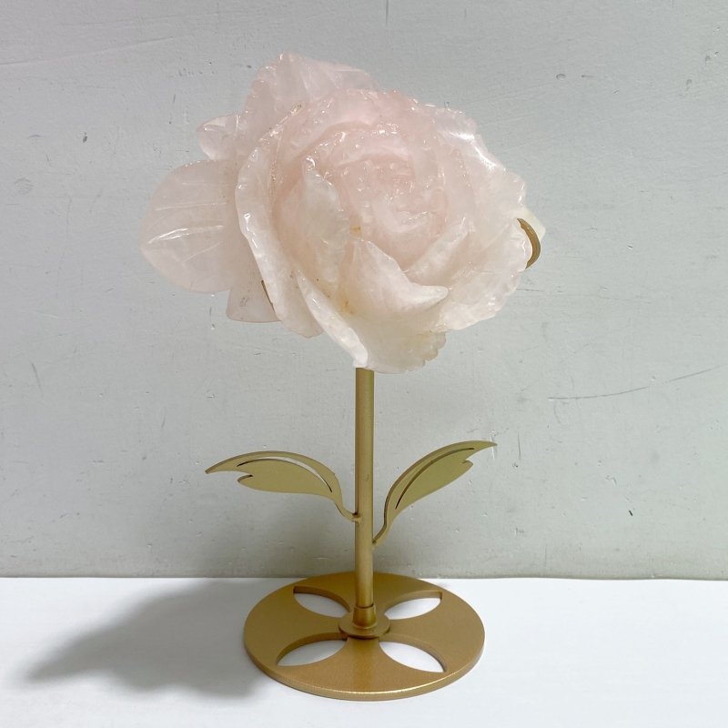 2 Pieces Rose Quartz Flower Carving With Stand -Wholesale Crystals