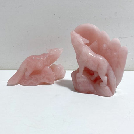 2 Pieces Rose Quartz Wolves Carving -Wholesale Crystals