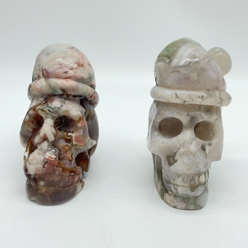 2 Pieces Sakura Flower Geode Druzy Agate Christmas Hat Skull Carving -Wholesale Crystals