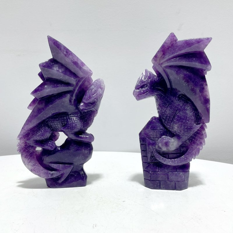 2 Pieces Unique Lepidolite Flying Dragon Carving - Wholesale Crystals