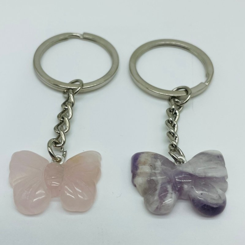 2 Types Butterfly Carving Keychain Wholesale Chevron Amethyst Rose Quartz -Wholesale Crystals