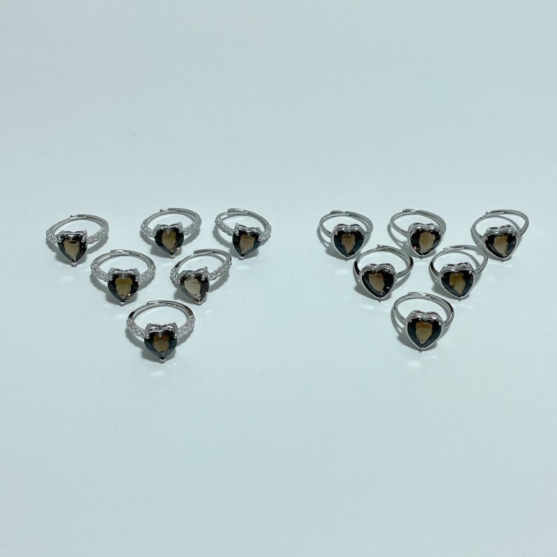 2 Types Cut Faceted Smoky Quartz Rings Heart Shape Wholesale - Wholesale Crystals