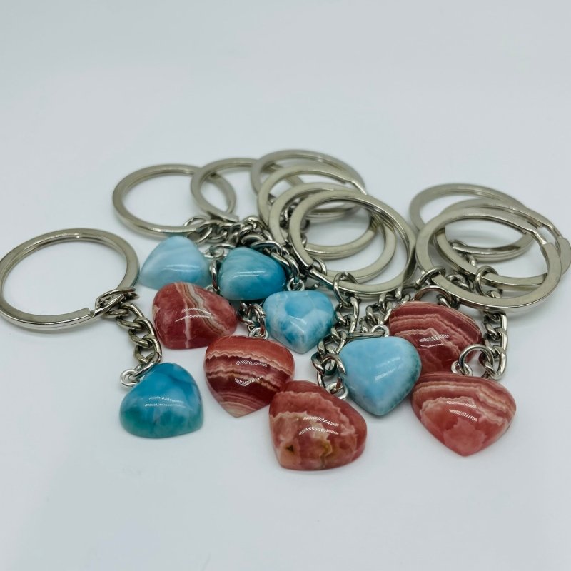 2 Types Heart Keychain Wholesale Larimar Rhodochrosite -Wholesale Crystals