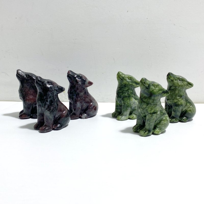 2 Types Wolf Carving Wholesale Green Jade Garnet - Wholesale Crystals