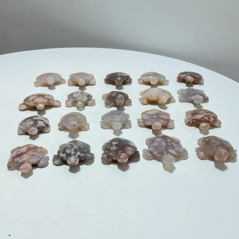 20 Pieces Beautiful Sakura Flower Agate Sea Turtle Carving - Wholesale Crystals