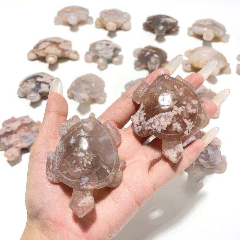 20 Pieces Beautiful Sakura Flower Agate Sea Turtle Carving - Wholesale Crystals