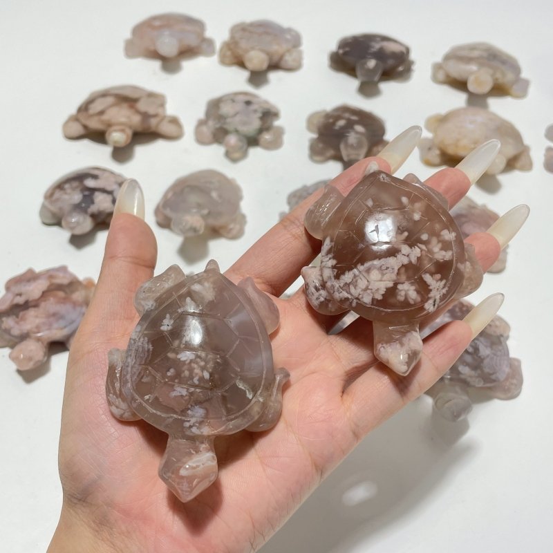 20 Pieces Beautiful Sakura Flower Agate Sea Turtle Carving - Wholesale Crystals