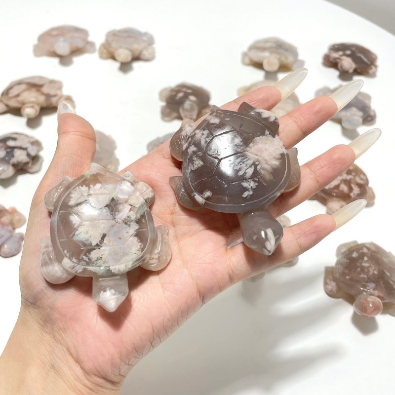 20 Pieces Beautiful Sakura Flower Agate Sea Turtle Carving - Wholesale Crystals