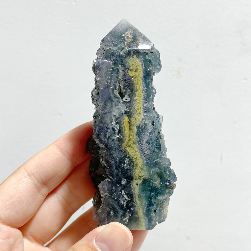 20 Pieces Blue Fluorite Mixed Pyrite Raw Side Tower Point -Wholesale Crystals