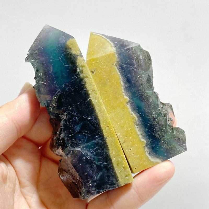 20 Pieces Blue Fluorite Mixed Pyrite Raw Side Tower Point -Wholesale Crystals