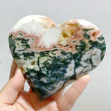 20 Pieces Large Geode Green & Pink Moss Agate Heart -Wholesale Crystals