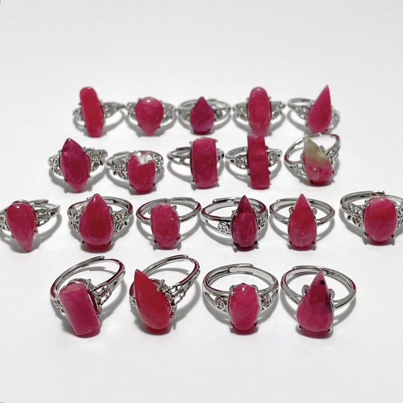 20 Pieces Pink Rhodonite Stone Different Styles Shape Ring - Wholesale Crystals