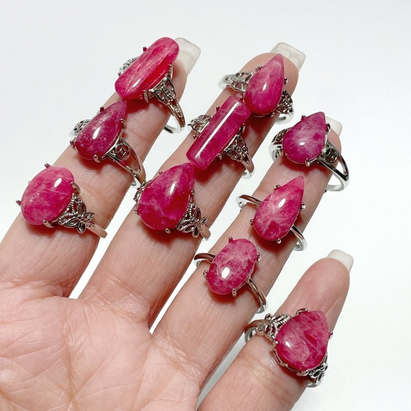 20 Pieces Pink Rhodonite Stone Different Styles Shape Ring - Wholesale Crystals