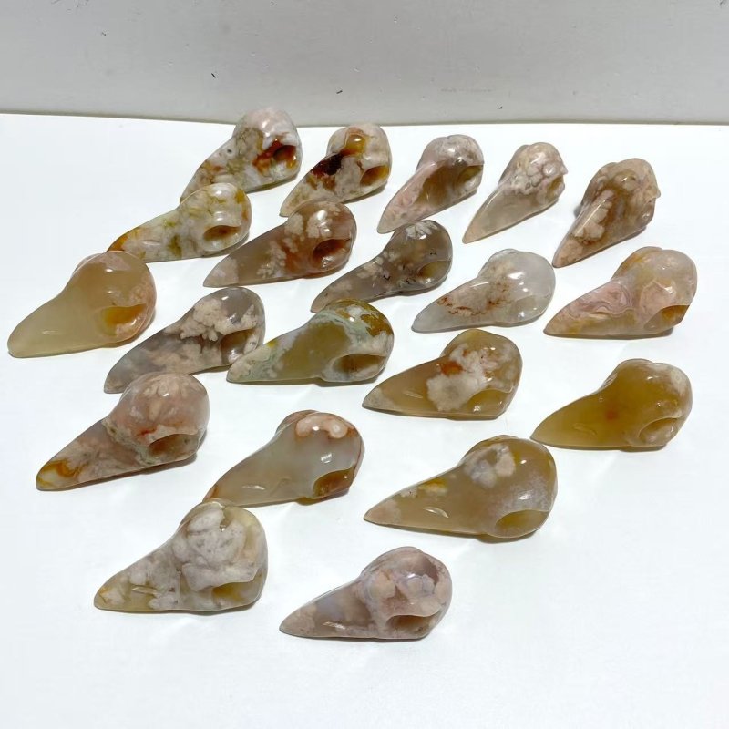 20 Pieces Sakura Flower Agate Crow Skull Carving - Wholesale Crystals