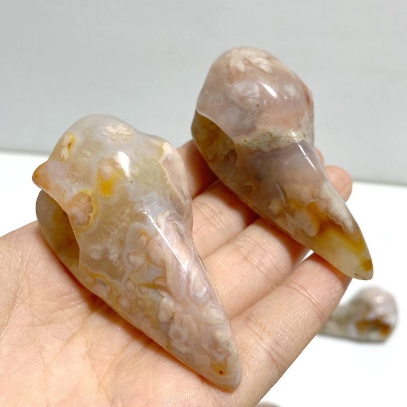20 Pieces Sakura Flower Agate Crow Skull Carving - Wholesale Crystals