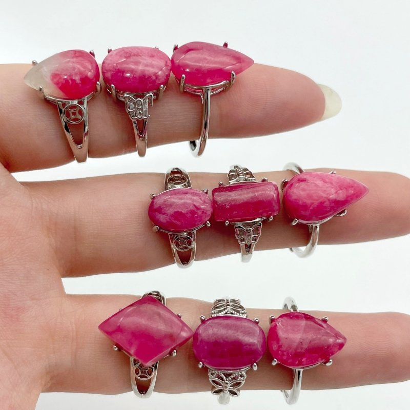 21 Pieces Pink Rhodonite Stone Different Styles Shape Ring - Wholesale Crystals