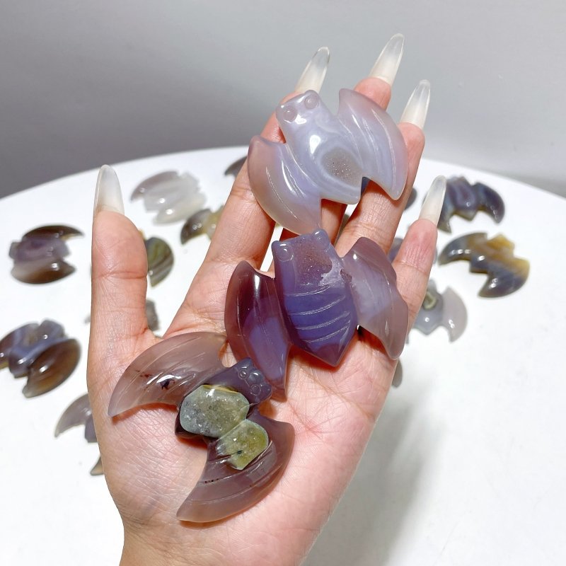 22 Pieces Beautiful Geode Druzy Agate Bat Carving - Wholesale Crystals