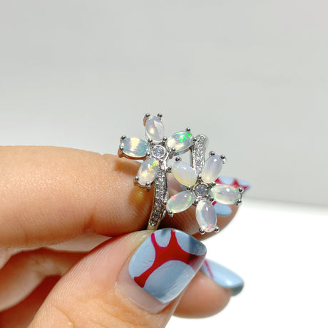 Beautiful Natural Opal Rings Flower Shape Wholesale