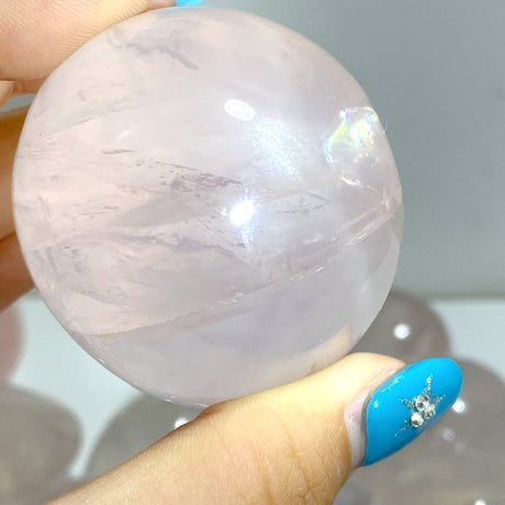 24 Pieces Six Star Line Rose Quartz Eggs With Rainbow - Wholesale Crystals