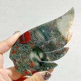 Unique Africa Blood Stone Heart Wing Carving With Stand