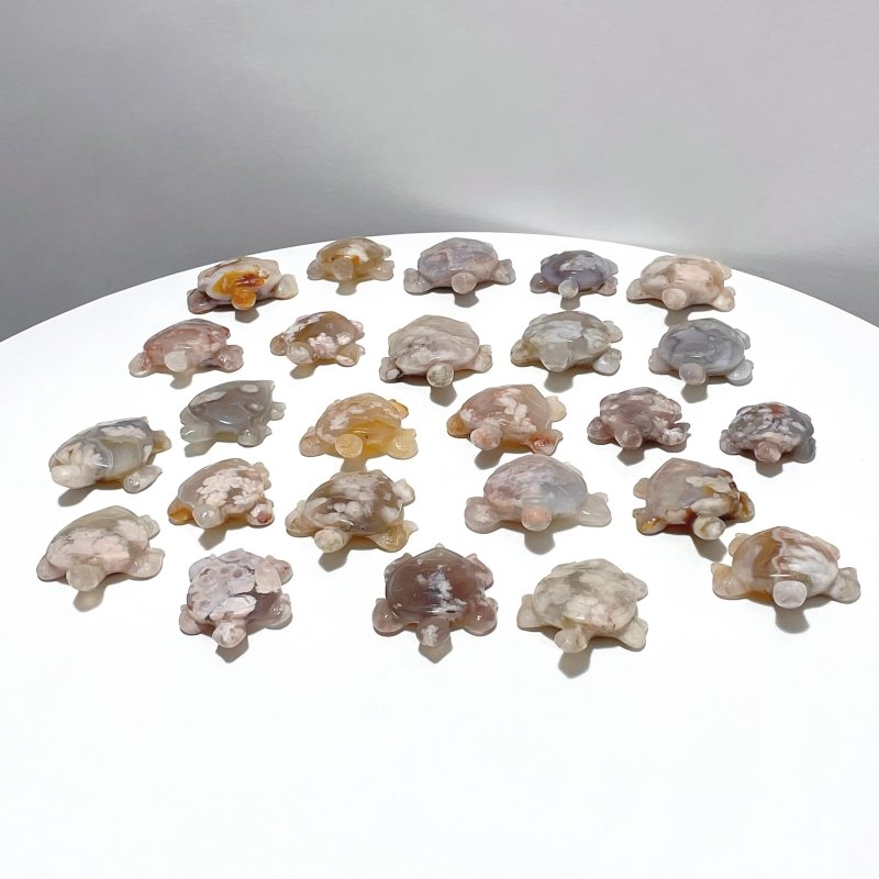 25 Pieces High Quality Sakura Flower Agate Sea Turtle Carving - Wholesale Crystals