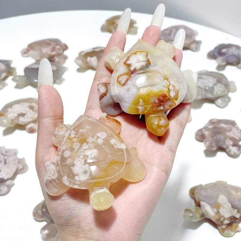 25 Pieces High Quality Sakura Flower Agate Sea Turtle Carving - Wholesale Crystals