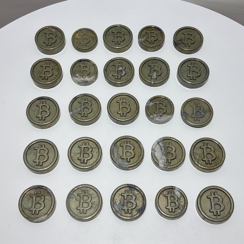 25 Pieces Pyrite Bitcoin Carving - Wholesale Crystals