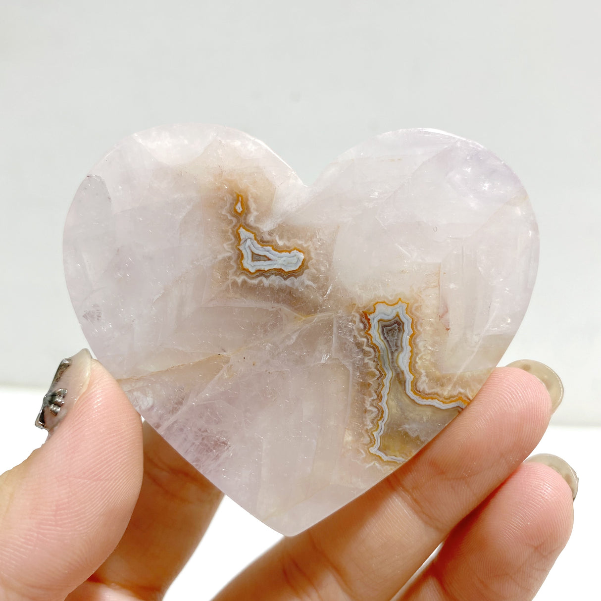 Amethyst Mixed Stripe Agate Heart Wing Carving With Stand