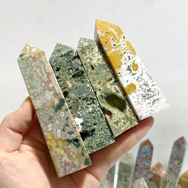 26 Pieces Beautiful Vein Ocean Jasper Four - sided Tower Points - Wholesale Crystals